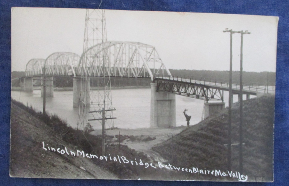 RPPC Lincoln Memorial Bridge Blair Nebraska Missouri Valley Iowa 1910s Postcard