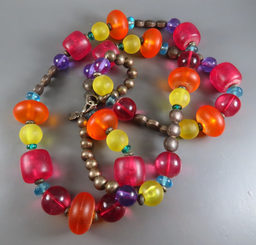 Vintage ROBERT ROSE BEADED NECKLACE Fruit Salad Pink Red Orange Blue Yellow 36