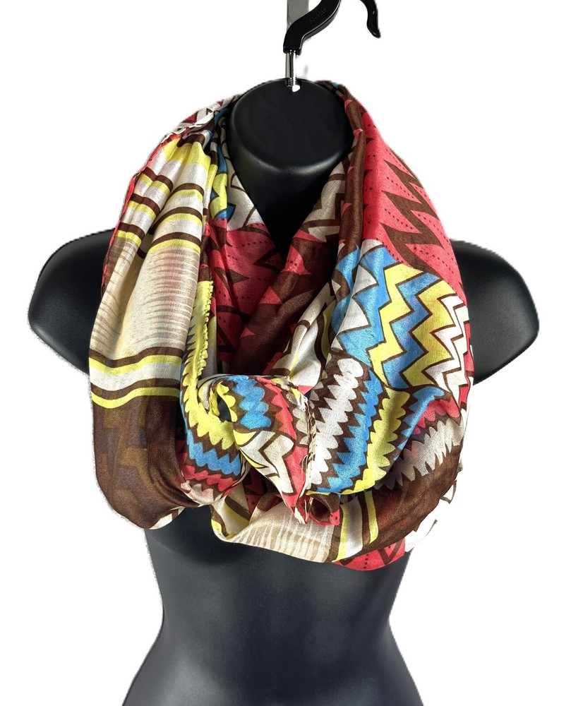 Colorful Abstract Print Infinity Scarf Lightweight Boho Graphic Art-image