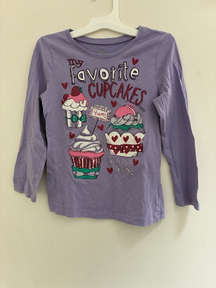 TCP Kids Girls Glitter Cupcakes 100% Cotton Crewneck Long Sleeve Shirt Purple S