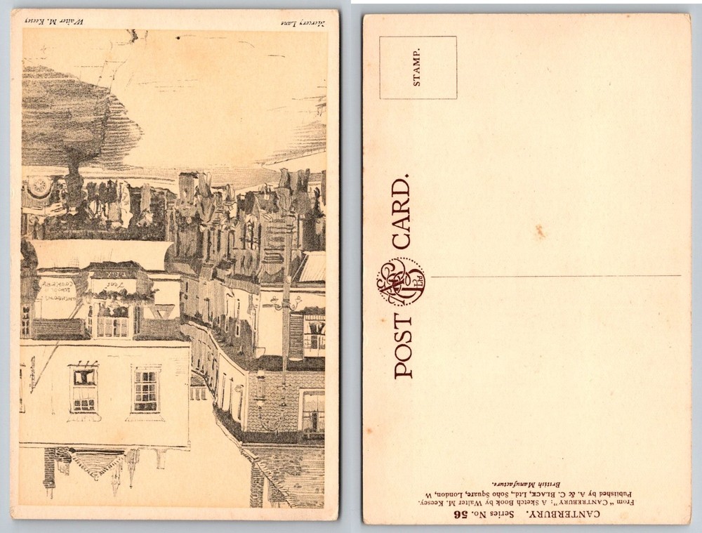 Vintage Canterbury Mercery Lane Sketch Postcard by Walter M. Keesey UK