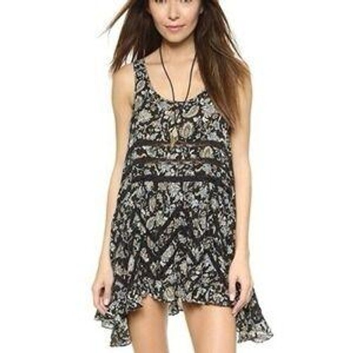 Intimately Free People Mini Dress Womens S Black Floral Lace Bloomcore Babydoll