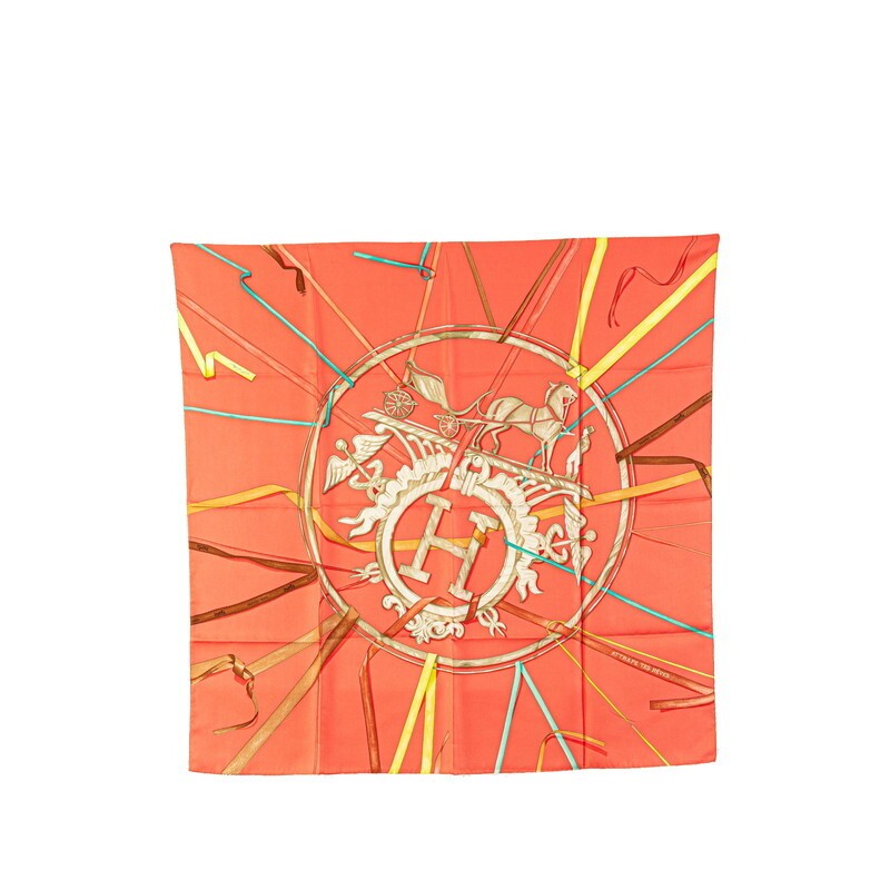 Hermes Carre 90 Silk Scarf Figure Artistique Orange 738905