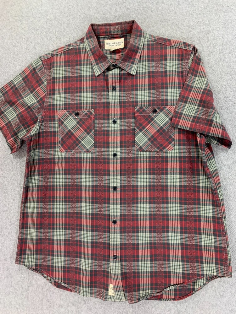 Ralph Lauren Denim & Supply Plaid S/S Button Down Shirt (Men's XXL) Red
