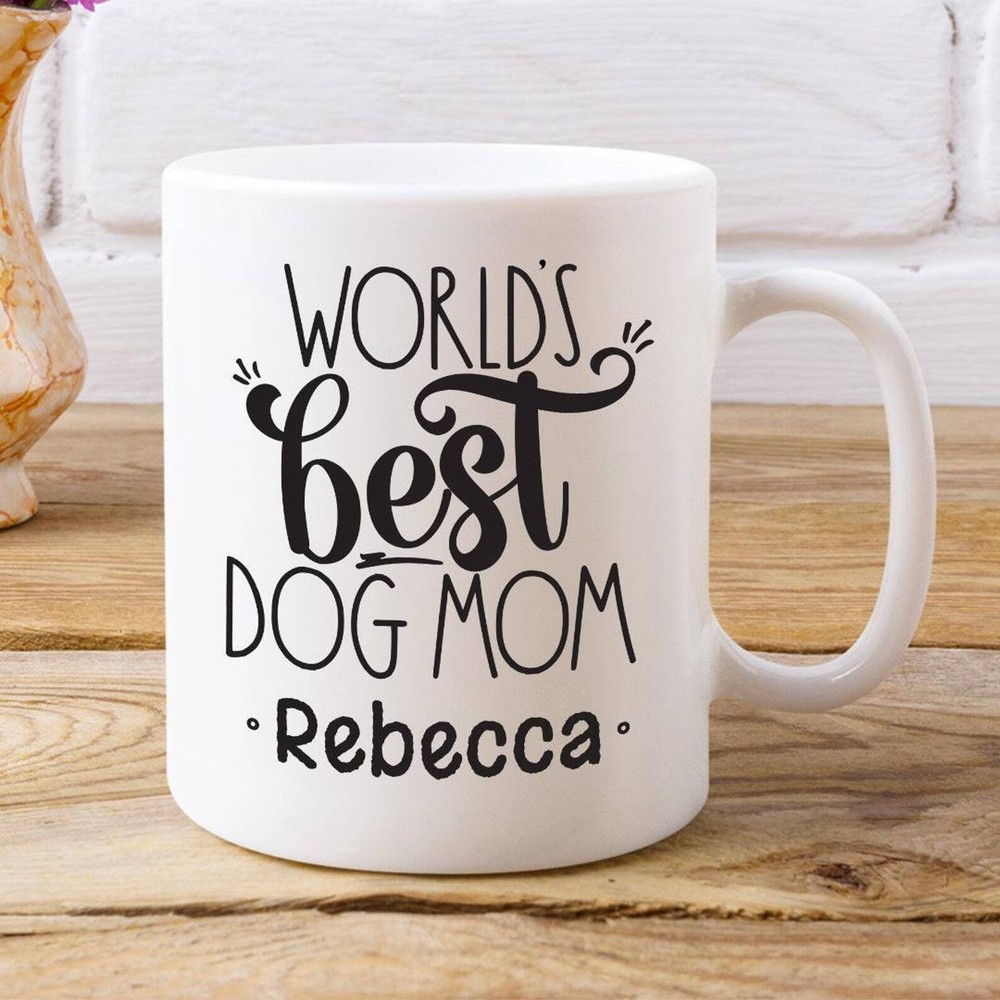 Personalized Gift For Dog Mom Cute Custom Name White Coffee Mug Birthday