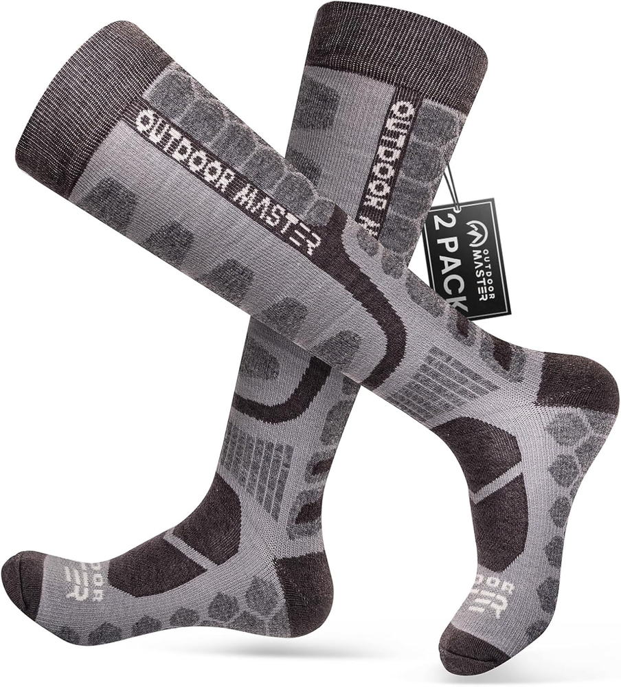 Merino Wool Ski Socks 2-3 Pairs Compression Over Calf for Men Women Winter Warmth