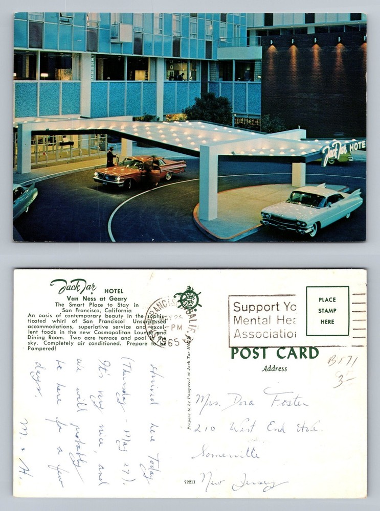 San Francisco, CA-California Jack Tar Hotel Cars c1965 Souvenir Vintage Postcard