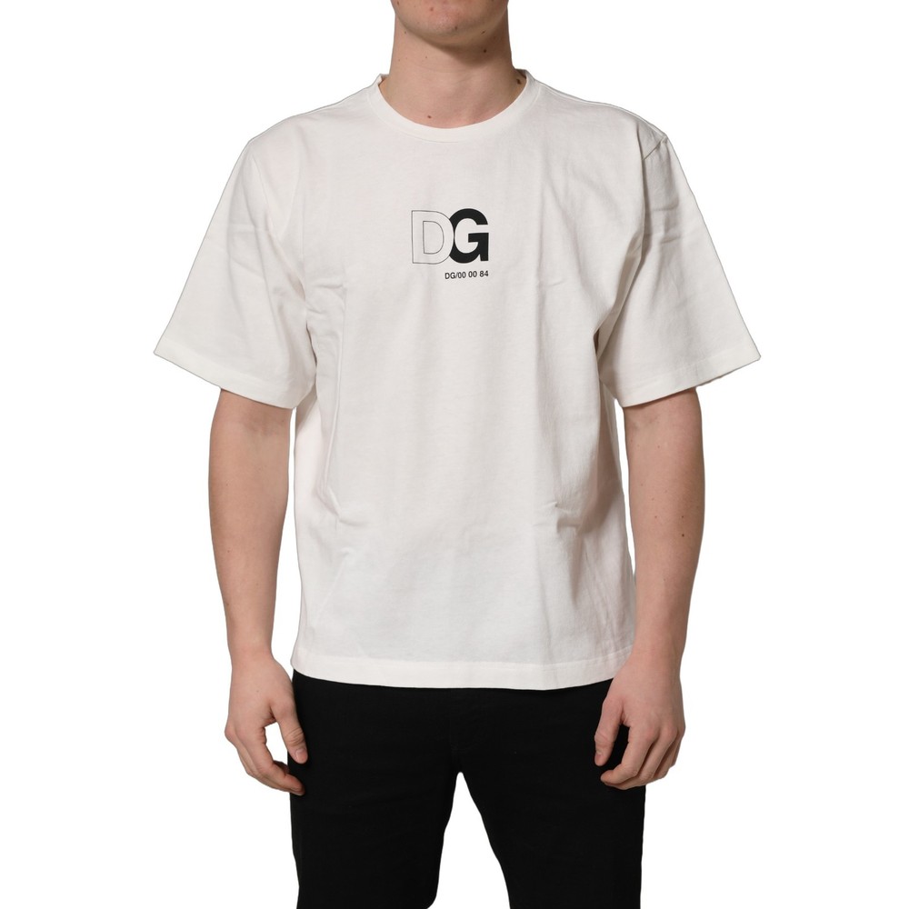 DOLCE & GABBANA T-shirt White DG Logo Crew Neck Short Sleeves IT50/US40/L 570usd