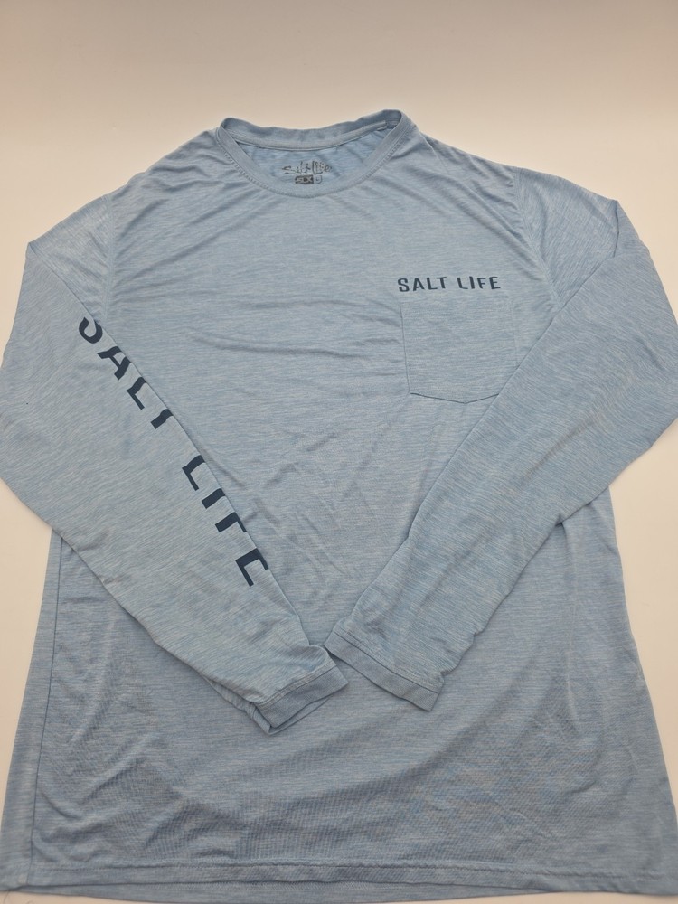Salt Life SLX Longsleeve UV T-shirt Men Large Blue Pocket Tee.#44175