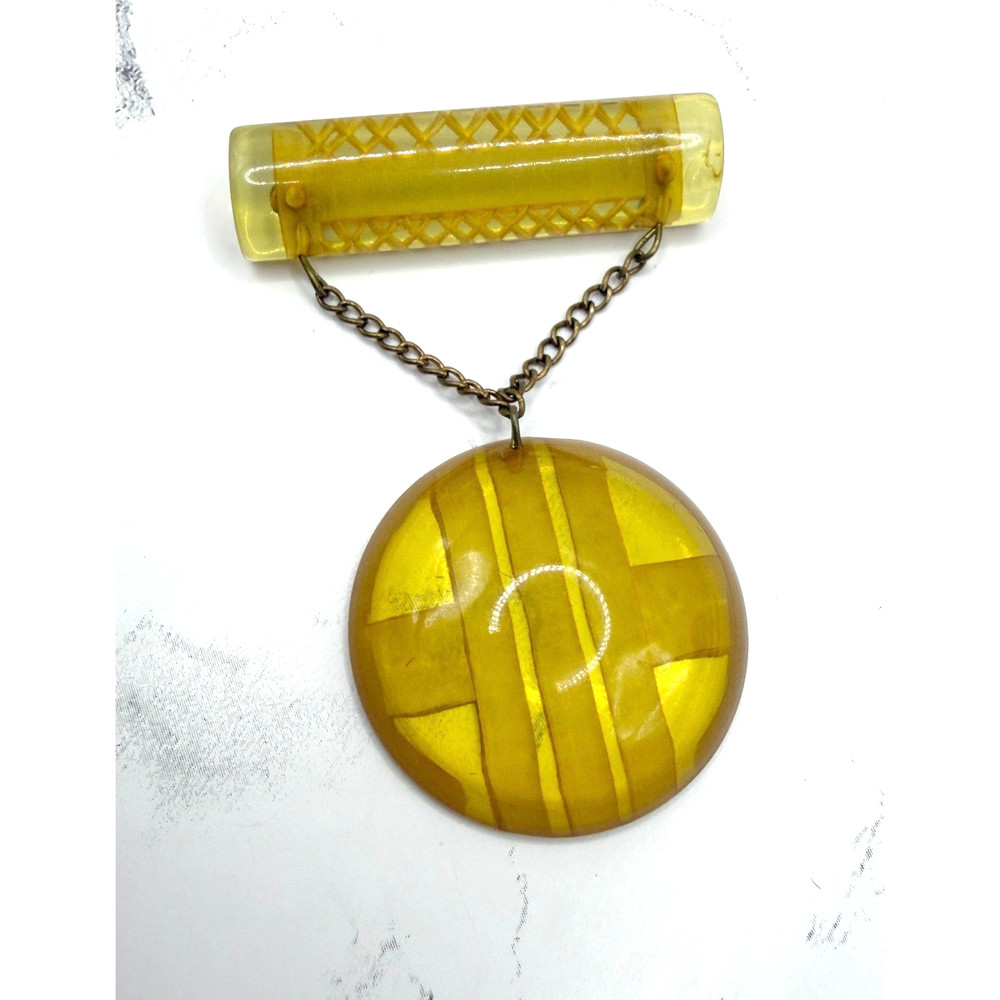 Bakelite Butterscotch Brooch Art Deco Reverse Carved