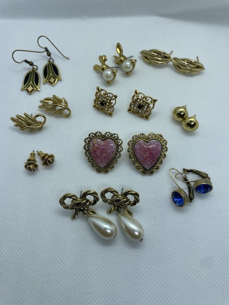 VTG-NOW EARRING LOT ALL PIERCED Several Signed NAPIER SILVER FOREST SWAROVSKI