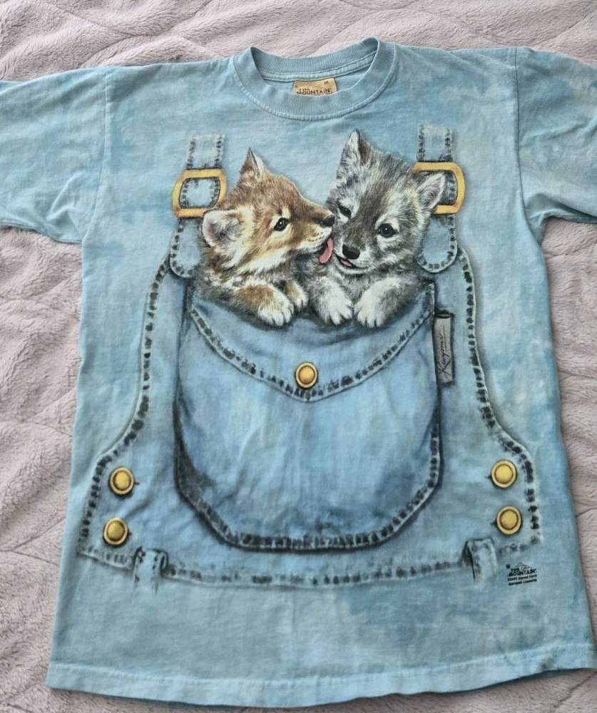 The Mountain Wolf Pups Pocket Tie Dye T-Shirt Medium Blue Graphic USA Made