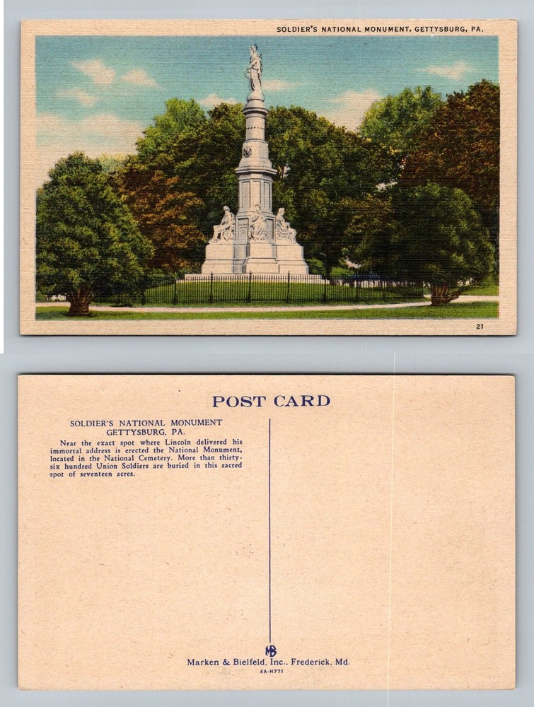 Gettysburg, PA-Pennsylvania, Soldiers Monument View Standard Vintage Postcard