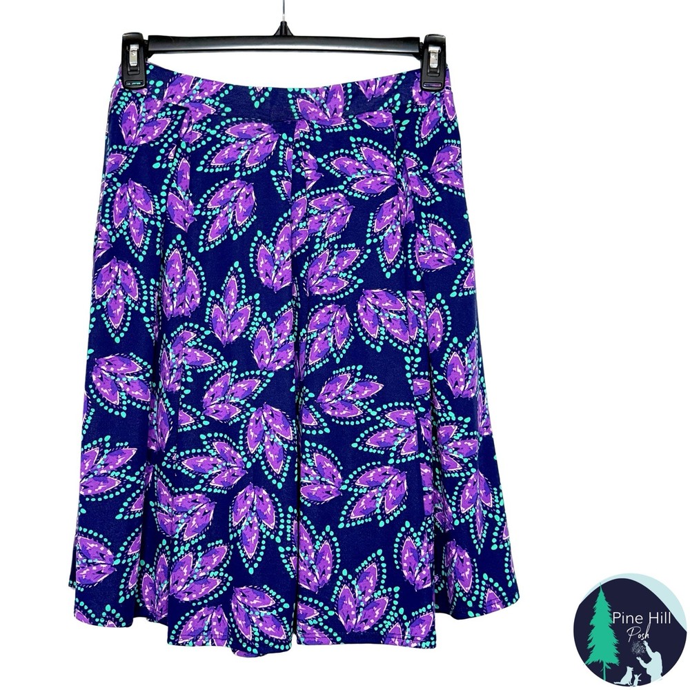NWOT LuLaRoe Madison Skirt Medium A-line Floral Purple Green Knee Length Pockets