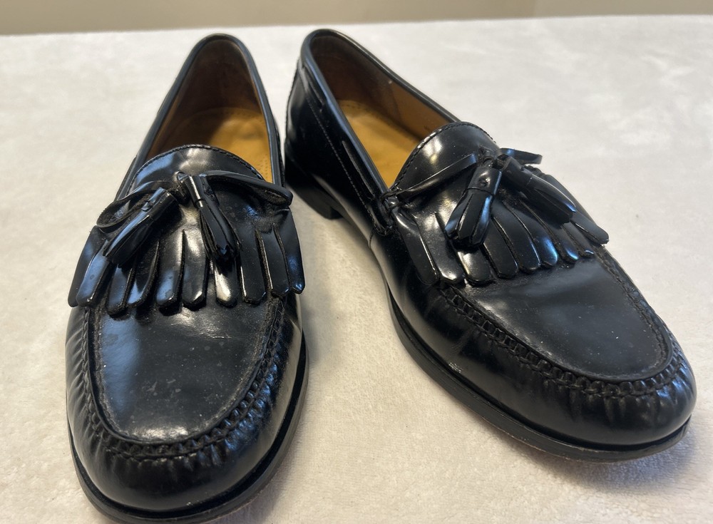 Cole Haan Men’s Shoes Size 11.5 D Black Leather Slip On Tassel Loafers Kiltie