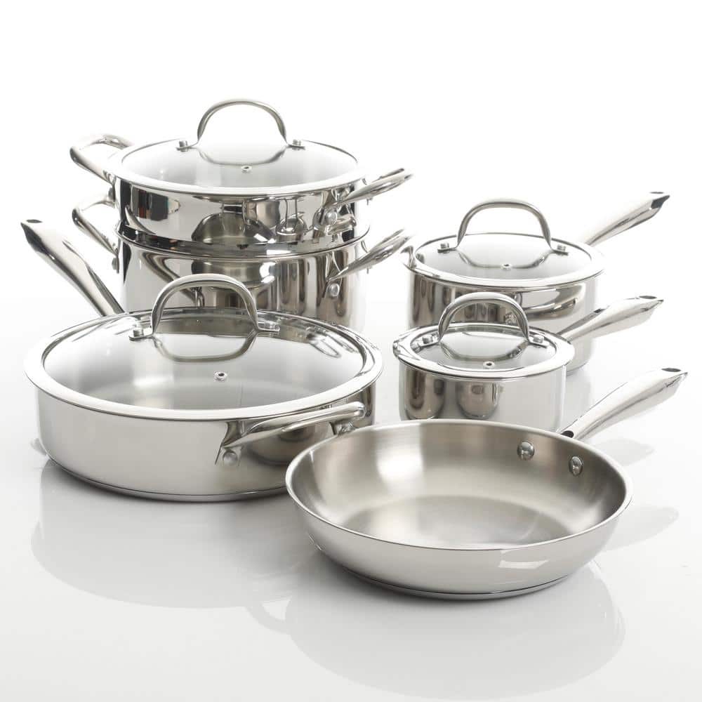 Devon 10-Piece Silver Stainless Steel Cookware Set for Professional Cooking