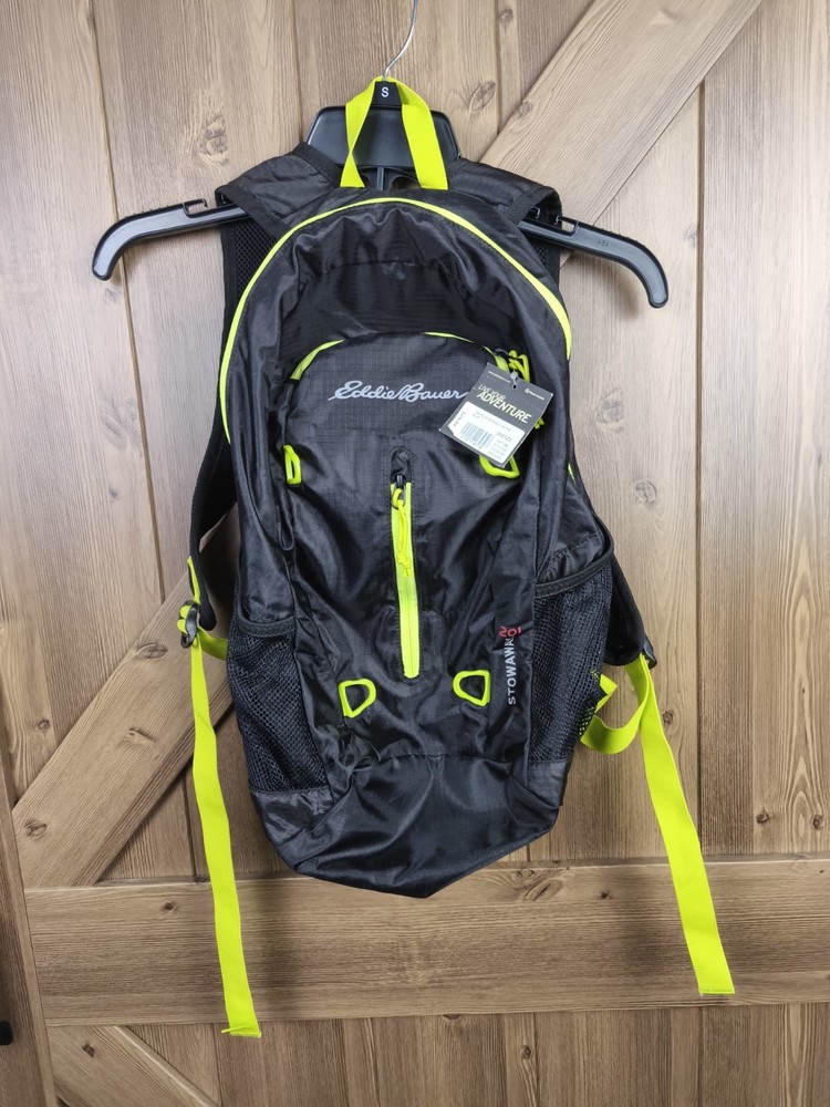 NWT Eddie Bauer Stowaway 20L Backpack Black Neon Hiking Daypack Travel