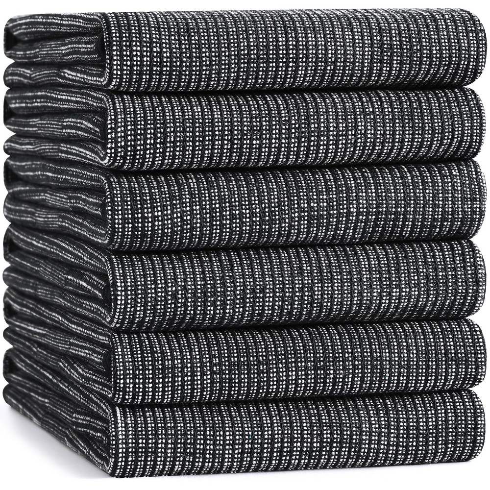 Premium Kitchen Towels 6 Pack (18 x 28 Inches, Black), Large Cotton Kitchen H...