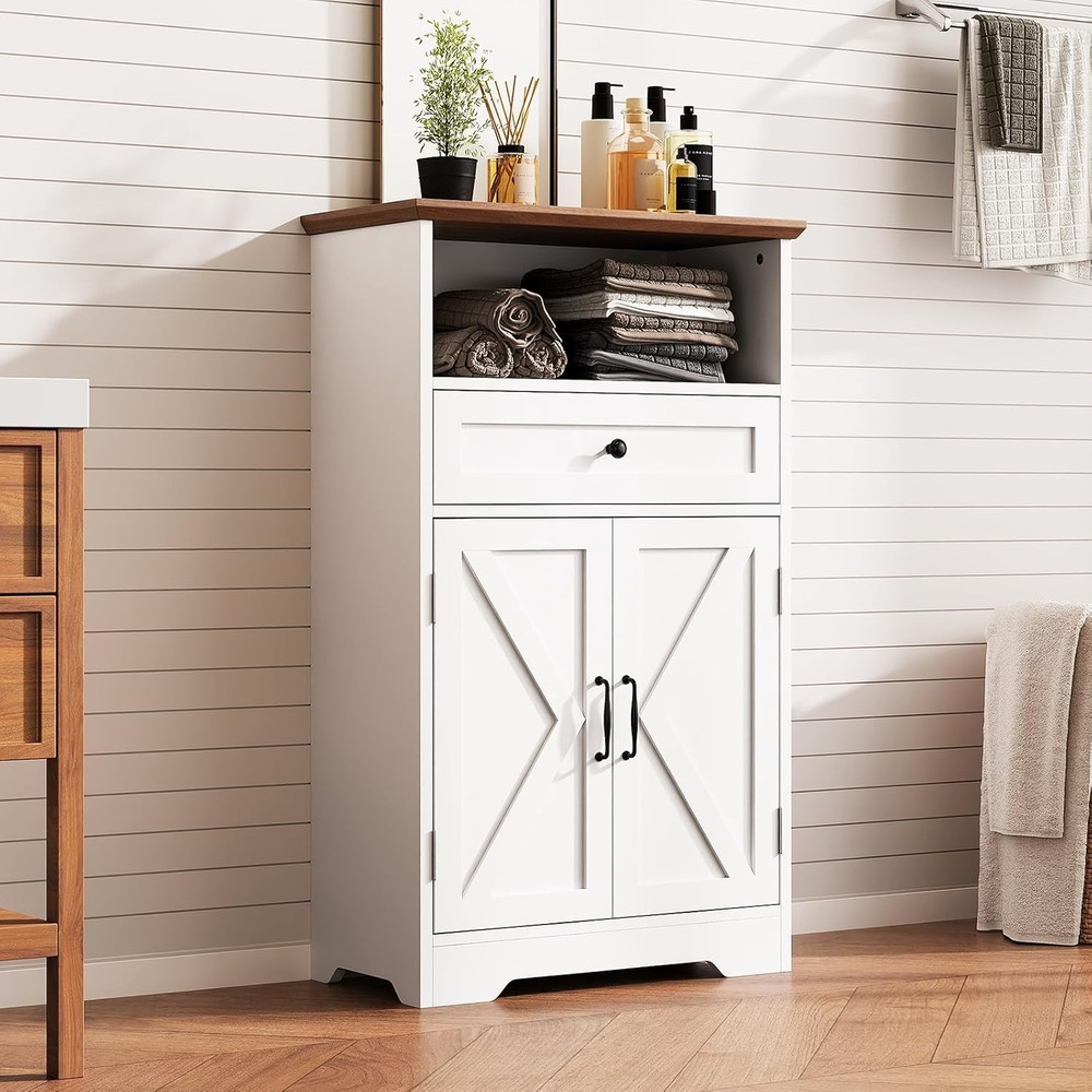 Floor Cabinet Farmhouse Storage Cabinet W/ Barn Doors & Drawer 11.81