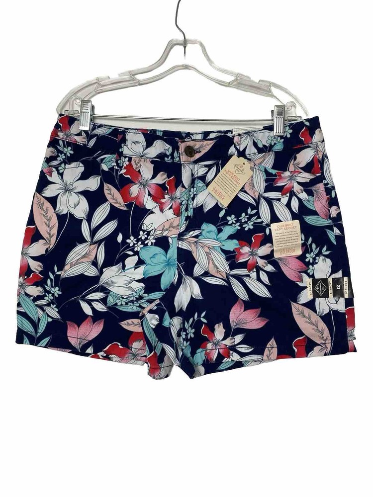 St. John Bay Shorts Women’s Size 12 Navy Floral Mid Rise 4 Pockets Cotton