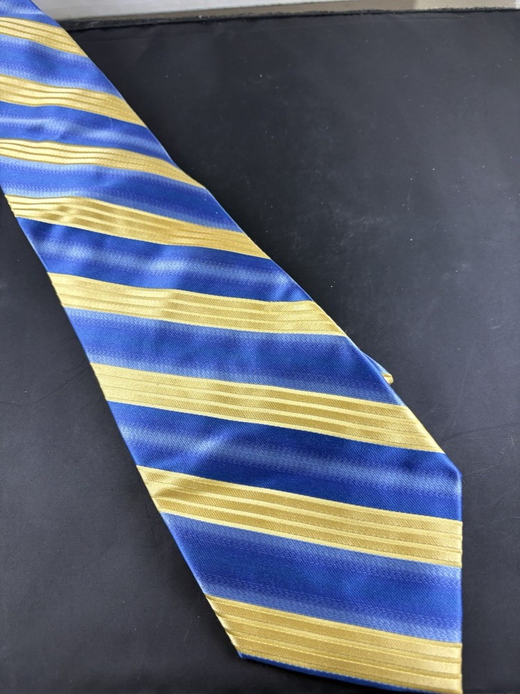 Bruno Piattelli Blue And Gold Striped Silk Tie