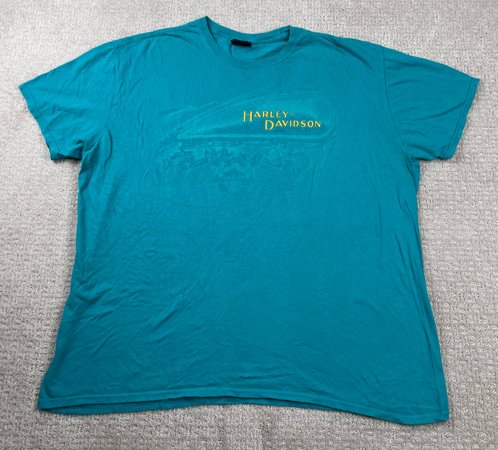 Harley Davidson T Shirt Fits Mens 2XL Blue Short Sleeve Motorcylce Tee Biker Y2K