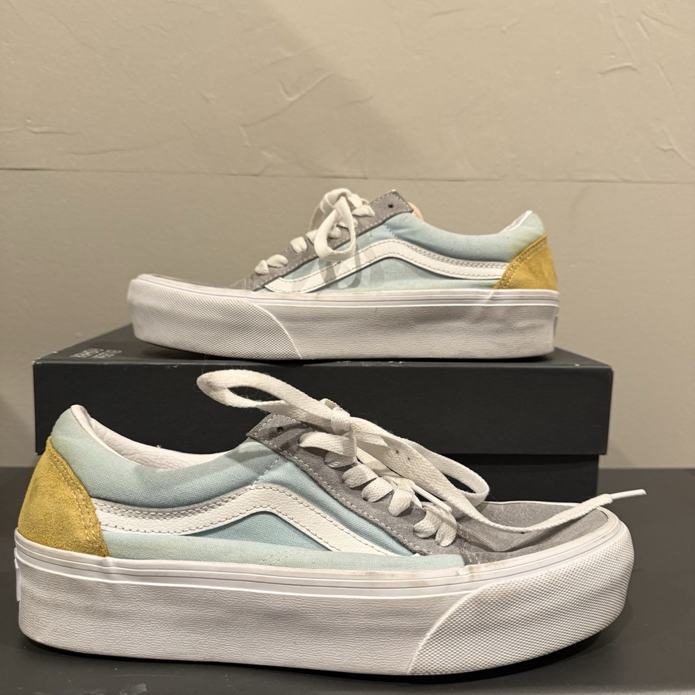 Vans Old School Platform Sneakers Women’s 8 Gray/Blue Color Block Suede
