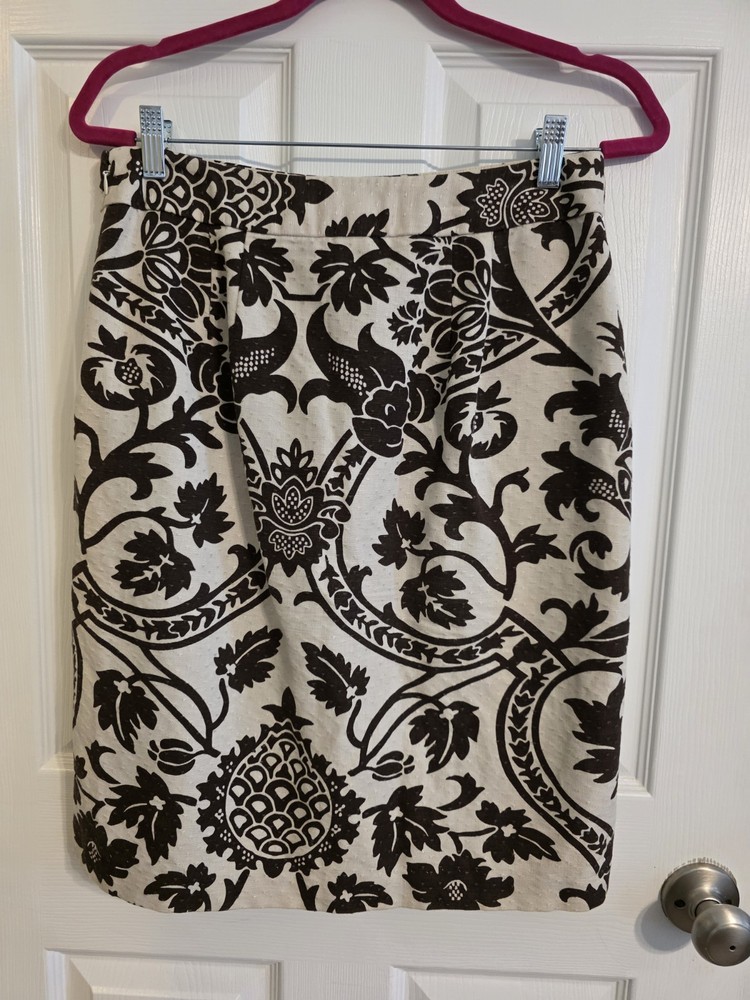 ANN TAYLOR LOFT BROWN/CREAM FLORAL LINEN BLEND STRAIGHT SKIRT  MISSES 8