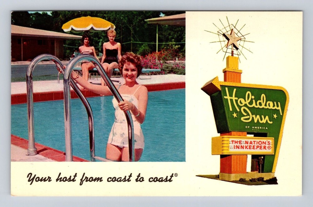 Emporia VA-Virginia, Holiday Inn Motel, I-95, Marque, Pool, Vintage Postcard