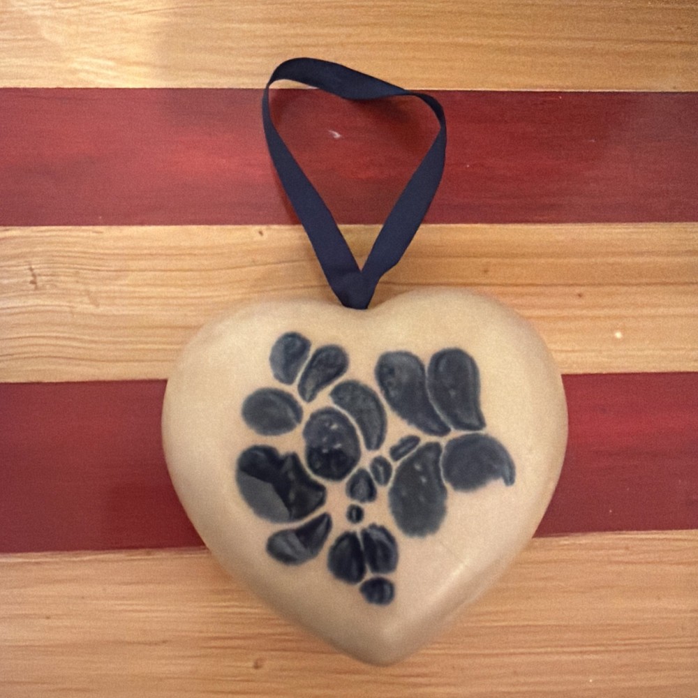 Pfaltzgraff Ceramic Heart Shaped Pomander Folk Art Beige & Blue