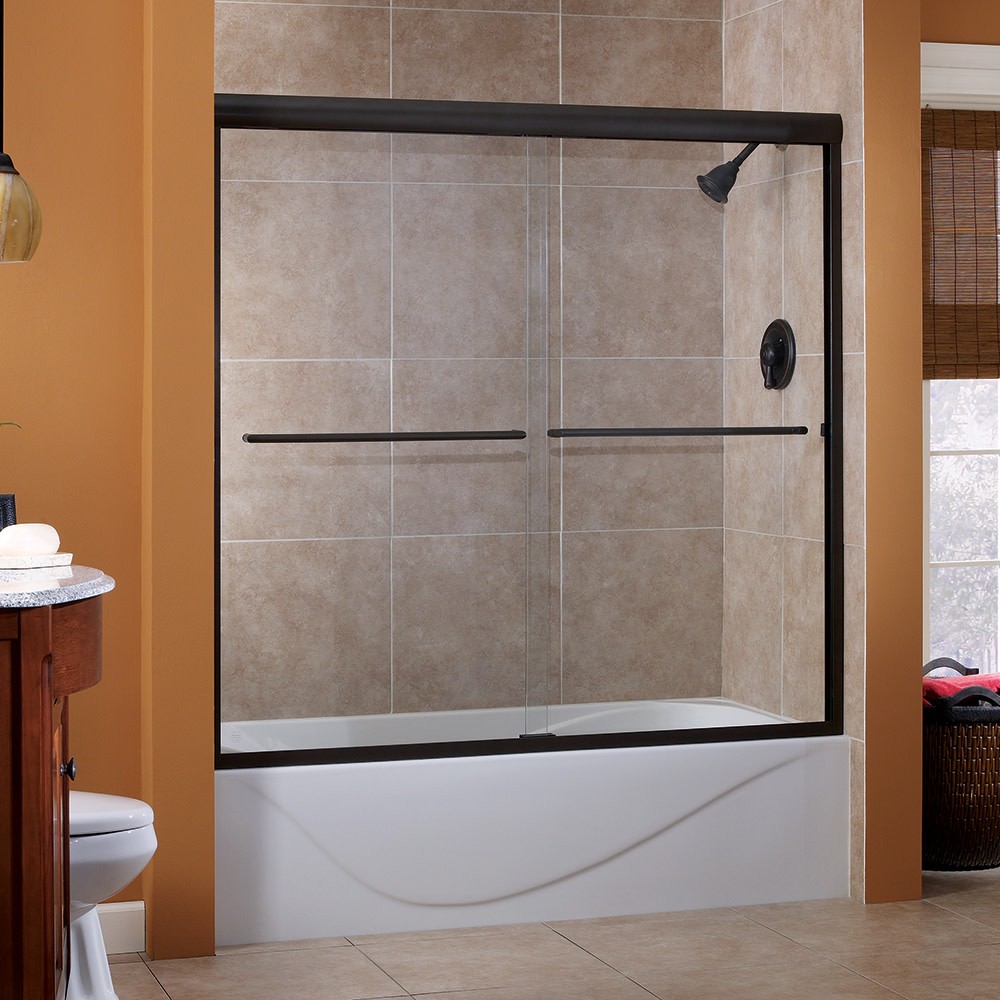 Miseno MTDC6060 60x60 Black Framed Sliding Shower Door in Azul Blue