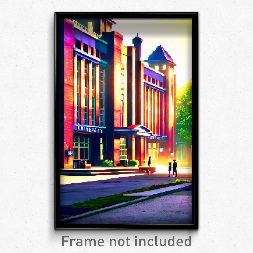 8 Bit Pixel Art Poster - Small University Psychedelic Trippy Video Game Print