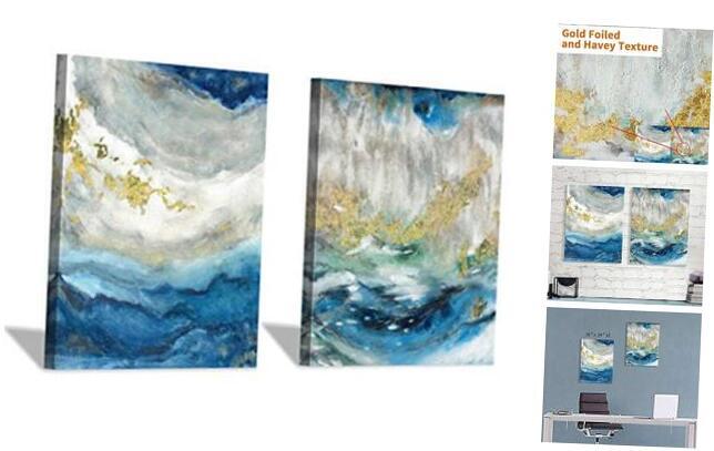 Blue Abstract Painting Canvas Wall Art 24x18 Inches 2-Panel Set-image