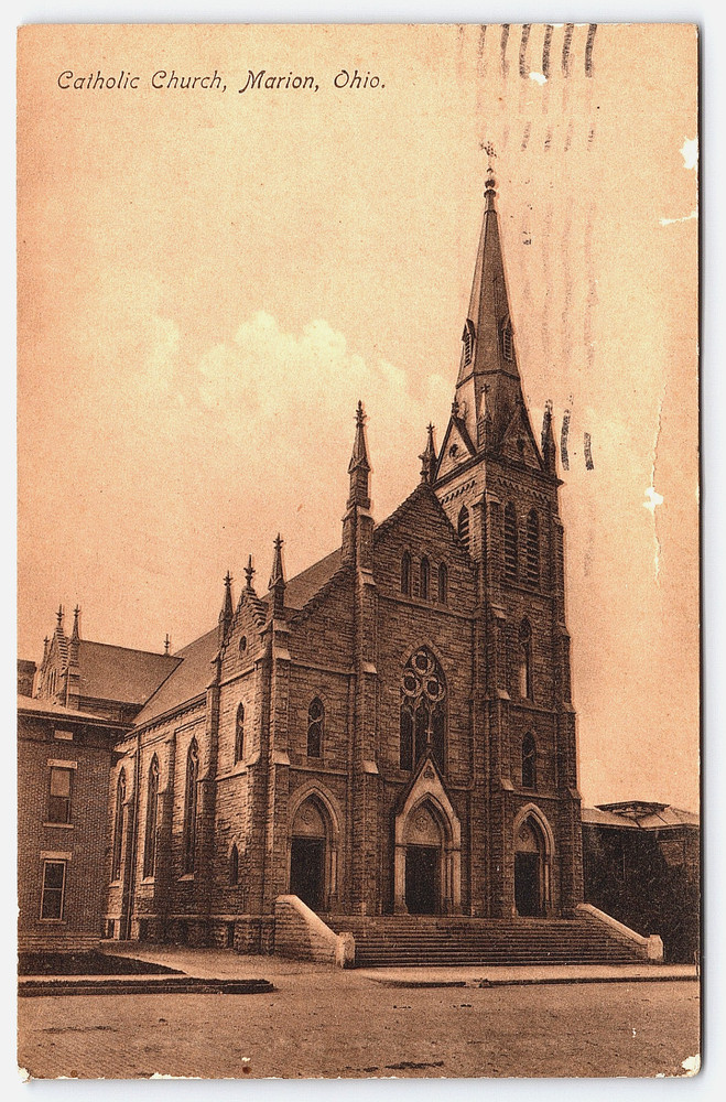 Marion Ohio OH St. Mary Catholic Church Building Antique Vintage Postcard 1908