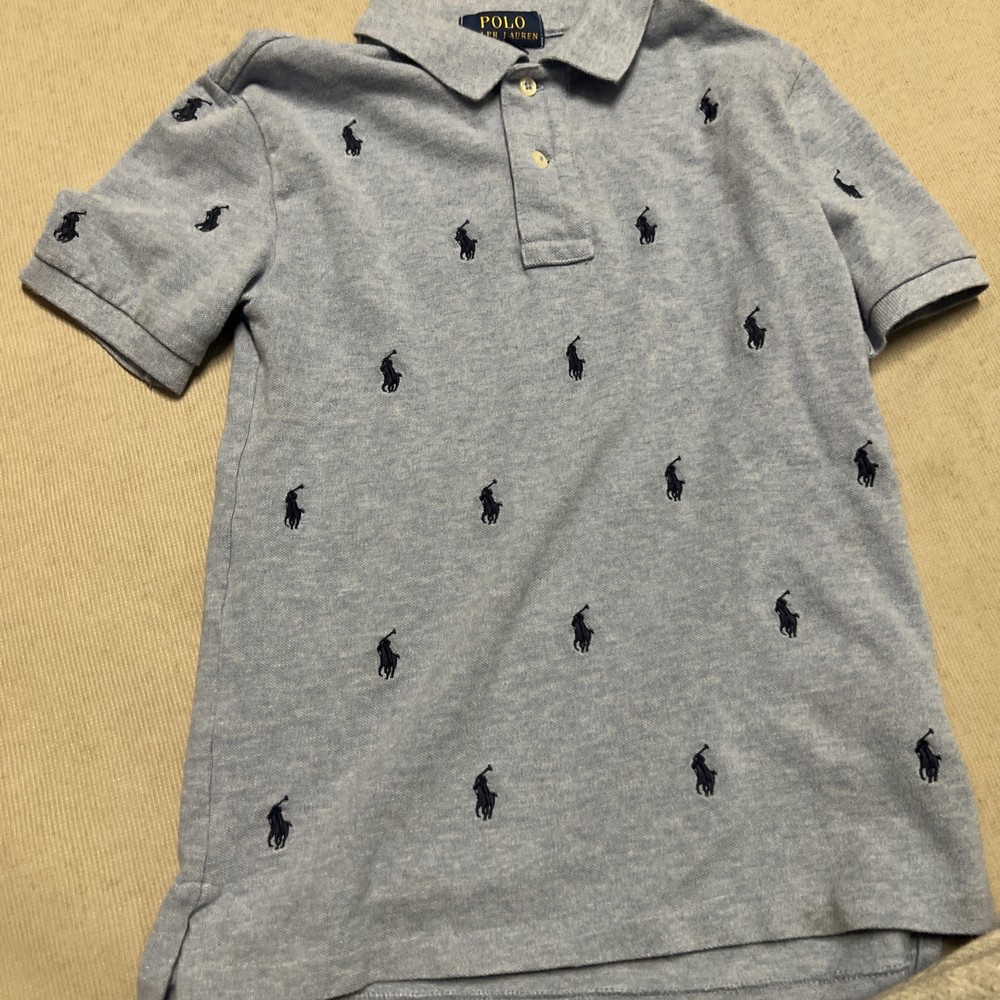 Polo Ralph Lauren Boys Red White Navy Striped Polo Shirt 100% Cotton Size 5