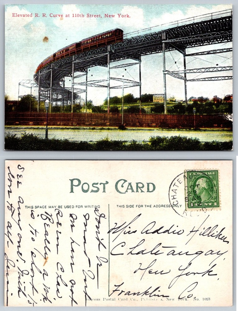 Elevated R.R. Curve 110th Street New York City Vintage Postcard 1907 Train