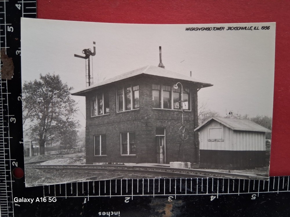 B&W RPPC PHOTO of WABASH GM&O RAILROAD TOWER JACKSONVILLE IL RR HISTORY