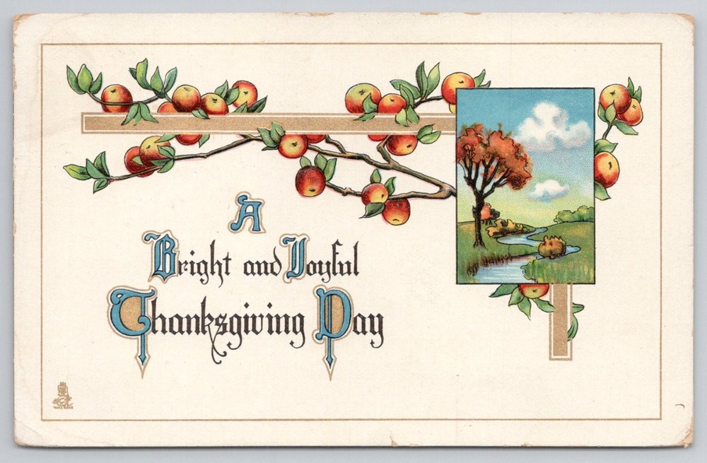 Raphael Tuck Thanksgiving Postcard 1912 Apples Autumn Landscape Long Beach CA