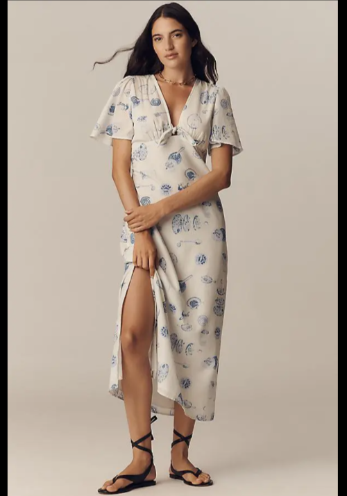 Lisa Says Gah Dress Womens Large Cream Blue Caviar Dreams Jess Midi NWT