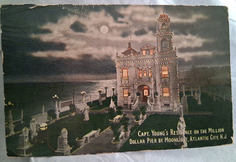 Capt. Young's Residence At Night Atlantic City New Jersey Vintage Postcard