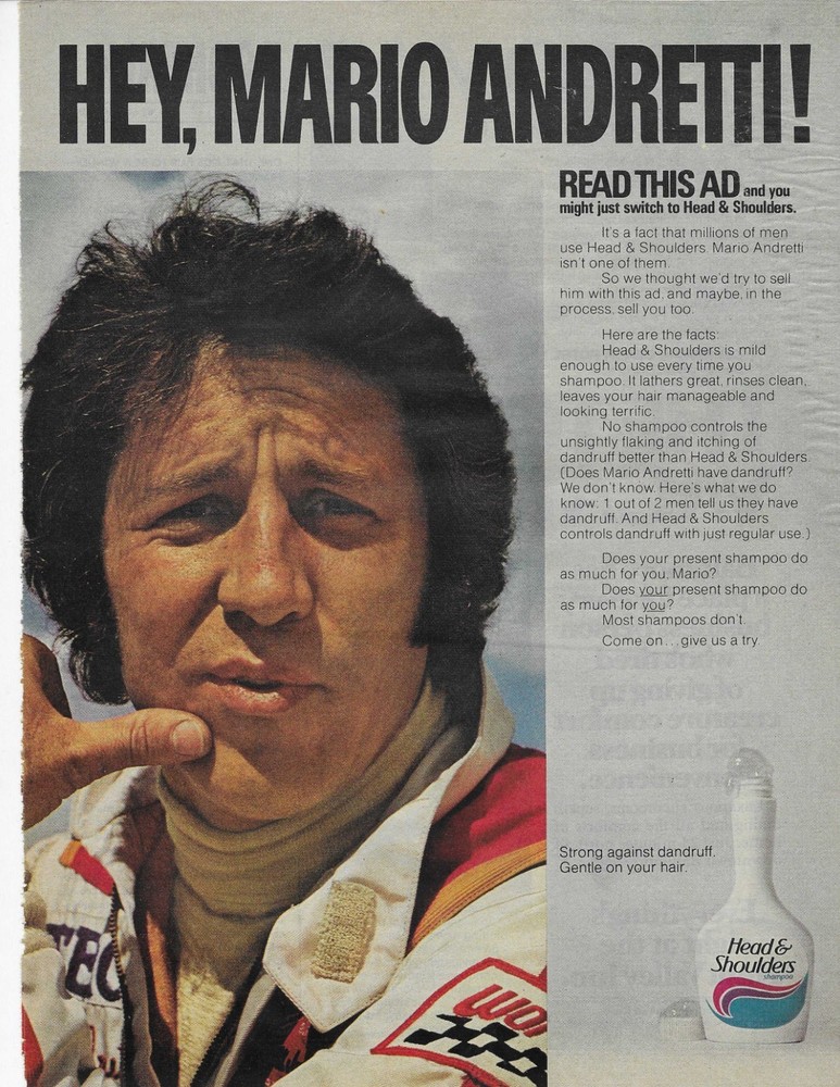 Mario Andretti   Head & Shoulders   Original Print Ad