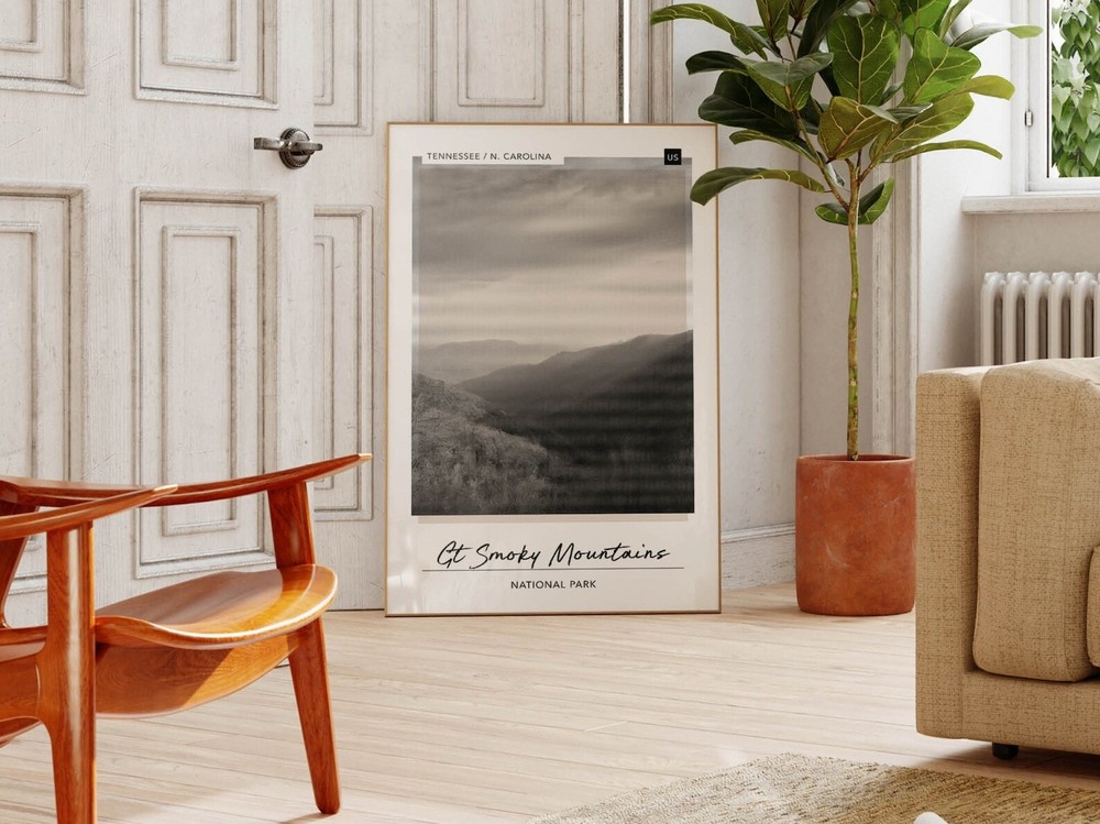 Smokey Mountains National Park Poster Black And White Prints Tennessee Travel