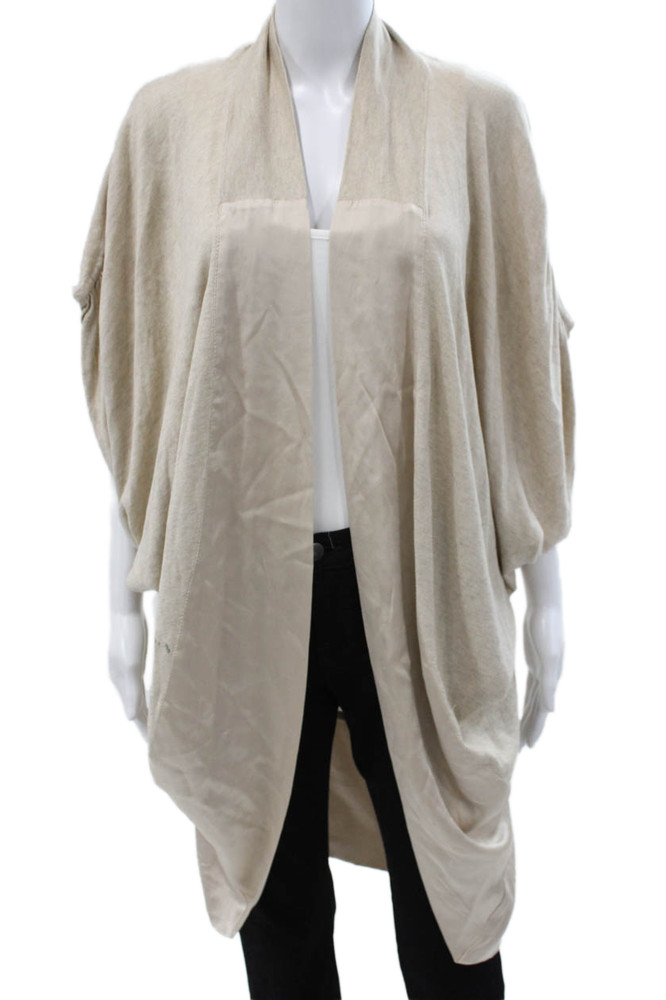 Haute Hippie Women Silk V-Neck Solid Long Sleeve Cardigan Beige Size SFree Shipping in US $100+ Orders | $6.95 Orders Below