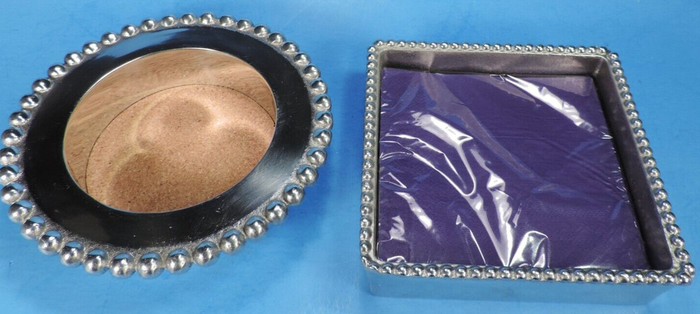 MARIPOSA beaded WINE TRIVET / COASTER + SQUARE NAPKIN HOLDER