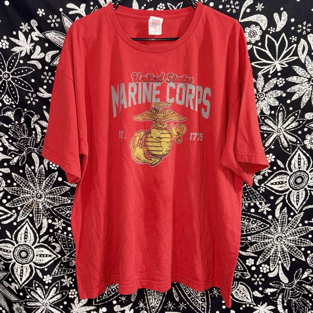 Vintage Bayside U.S.M.C. Red Made In USA Military T-Shirt Size 2XL