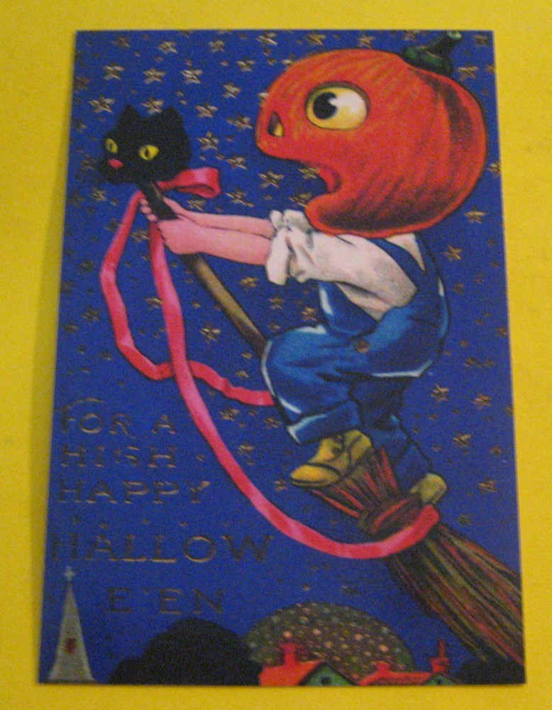 HALLOWEEN POSTCARD JACK O' LANTERN PUMPKIN UNUSED printed 2018