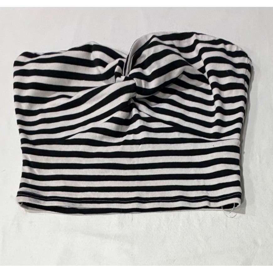 Showpo Womens Black White Striped Twist Front Tube Top Crop Sweetheart Size 8