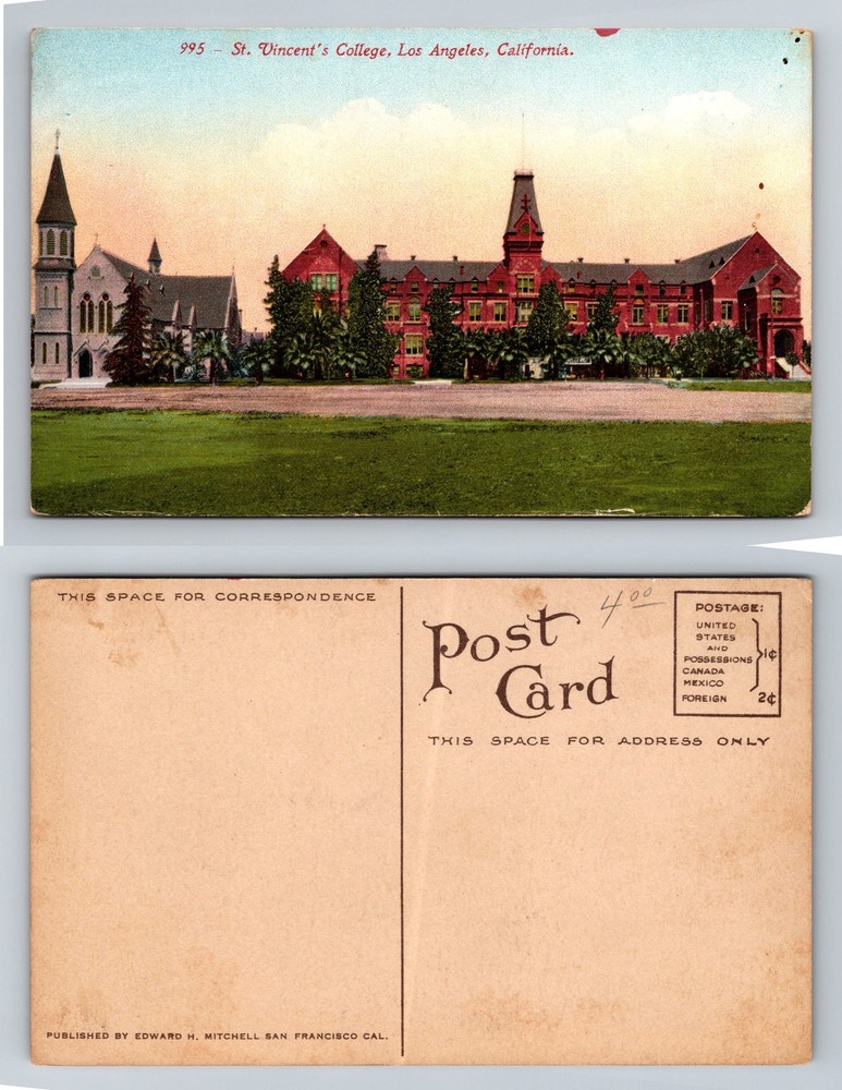 Los Angeles, CA-California, St Vincent’s College Chapel View Vintage Postcard