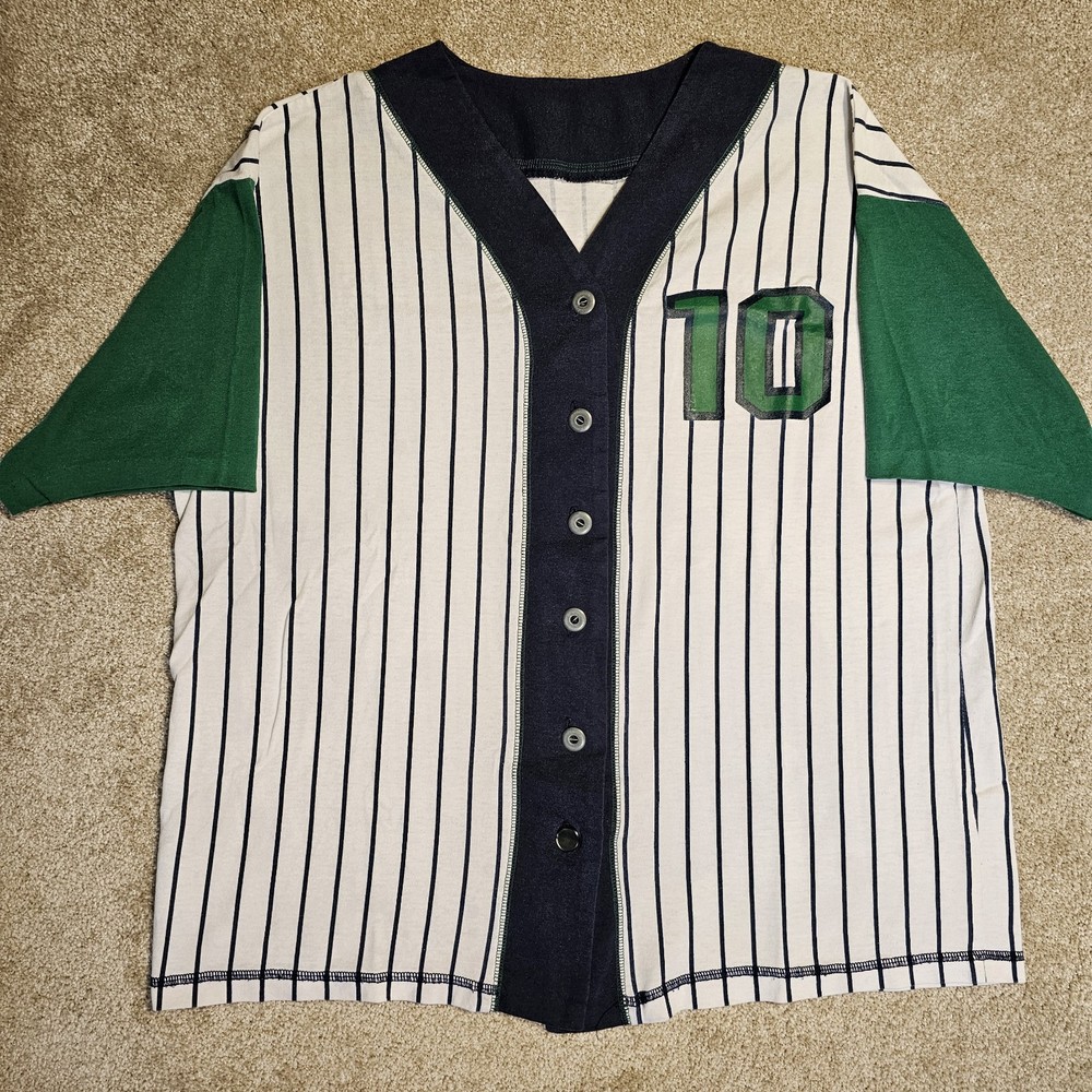 Vintage 80s 90s Pinstripe Baseball Jersey Mens XL Single Celtics Colors Grunge