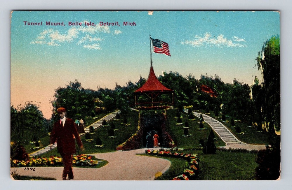 Detroit MI-Michigan, Belle Isle Tunnel Mound, Antique Vintage Souvenir Postcard